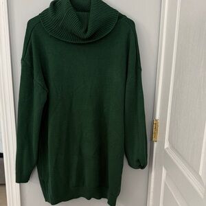 Green Turtleneck Sweater Dress